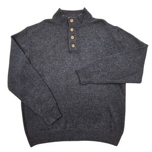 Enzo Mantovani Mens XL Navy Blue 100% Wool Henley Mock Neck Sweater 172174‎
